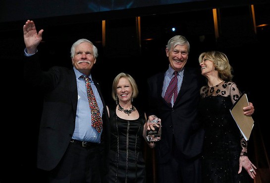 Ted Turner, UN Foundation Founder and Chairman, Kathy Calvin, President and CEO, Sen. Timothy E. Wirth, Vice Chairman, and Jane Fonda, actress and philanthropist, at the 2013 Global Leadership Awards 