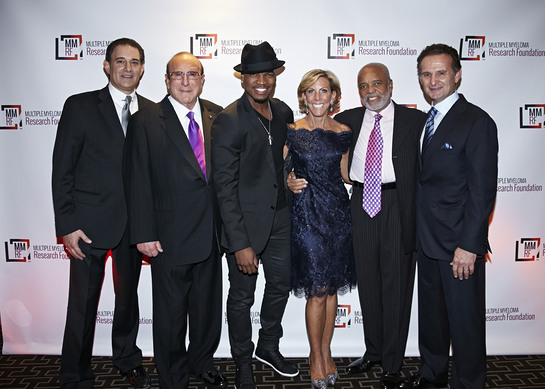 Michael Reinert, Clive J. Davis, NE-YO, Kathy Giusti, Berry Gordy and Charles Goldstuck celebrate at the 2013 Multiple Myeloma Research Foundation (MMRF) Fall Gala.