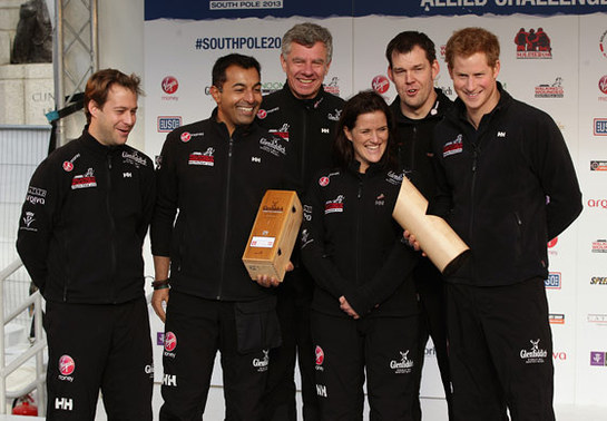 Prince Harry poses with Team UK during the Walking with the Wounded South Pole Allied Challenge departure in Trafalgar Square, London