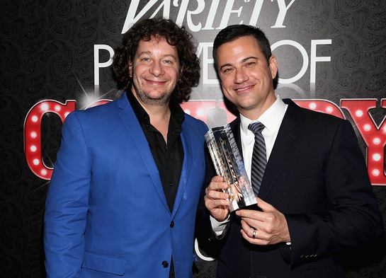 Jimmy Kimmel, with Variety Power of Comedy host and comedian Jeff Ross, after receiving the 2013 Variety Power of Comedy Award at Variety's Power of Comedy event