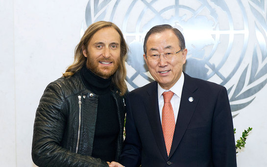 David Guetta (left) with Secretary-General Ban Ki-moon