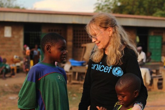 Mia Farrow in the Central African Republic.