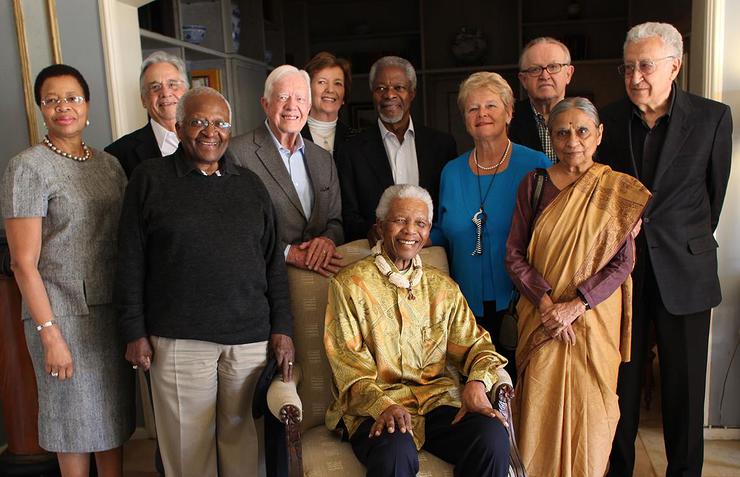 The Elders: Graça Machel, Fernando Henrique Cardoso, Desmond Tutu, Jimmy Carter, Mary Robinson, Kofi Annan, Nelson Mandela, Gro Harlem Brundtland, Martti Ahtisaari, Ela Bhatt, Lakhdar Brahimi