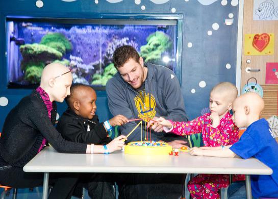 While visiting the kids of St. Jude Children's Research Hospital, David Lee, St. Jude Hoops Ambassador and player for the Golden State Warriors, had a blast playing with patients