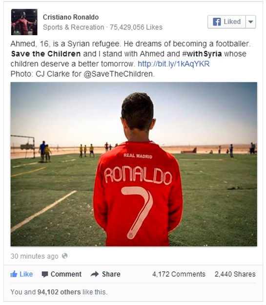 Cristiano Ronaldo Tweets Support For Syrian Refugees