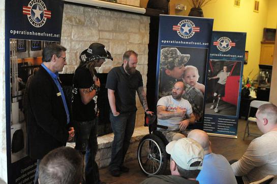 Bret Michaels (center left) met with wounded warriors at Operation Homefront Village in San Antonio this week. Bret Michaels (center left) met with wounded warriors at Operation Homefront Village in San Antonio this week.