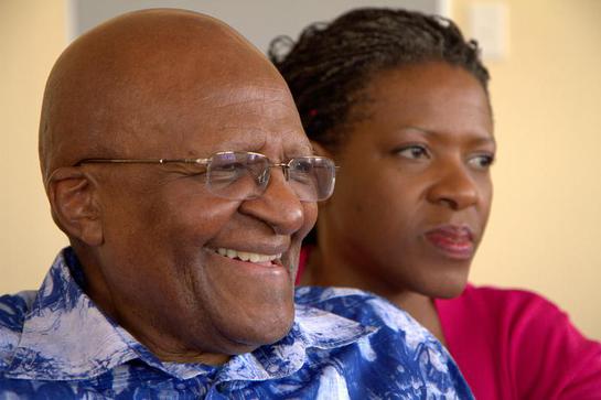 Archbishop Desmond Tutu with his daughter and co-author Reverend Mpho Tutu