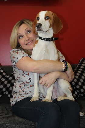 Wendy Turner Webster with rescued laboratory beagle