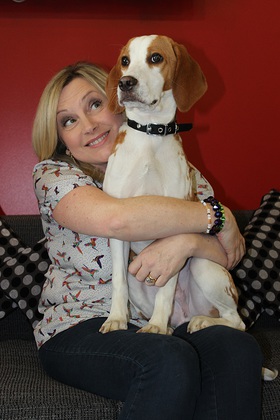 Wendy Turner Webster with rescued laboratory beagle Wendy Turner Webster with rescued laboratory beagle