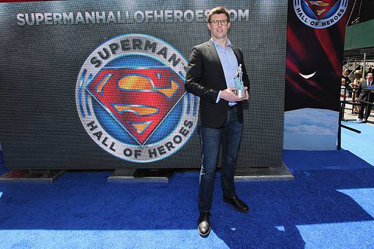 Matthew Reeve, eldest son of Christopher Reeve, accepts the Superman Hall of Heroes award on behalf of his father Matthew Reeve, eldest son of Christopher Reeve, accepts the Superman Hall of Heroes award on behalf of his father