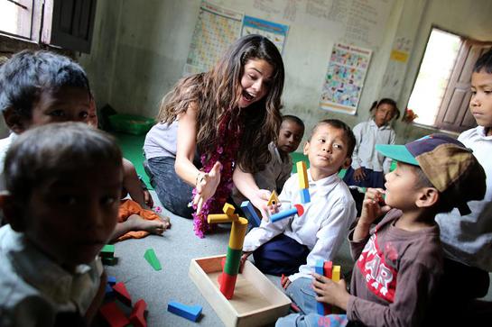 Selena Gomez visits an early childhood education classroom at the child-friendly Satbariya Rapti Secondary School where she witnessed their safe, interactive, creative and fun learning environment.