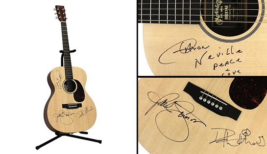 Guitar Signed By Paul Simon, Dave Matthews and Aaron Neville