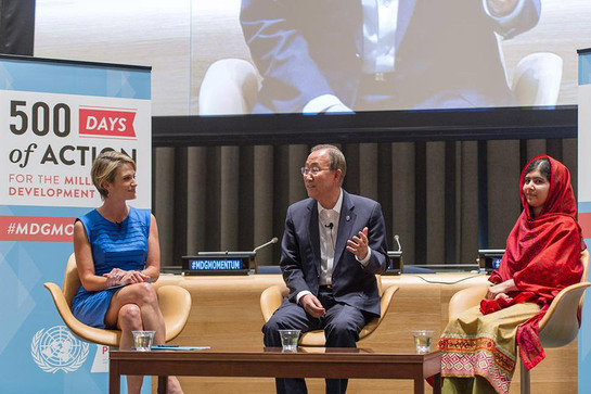 Ban Ki-moon with Malala Yousafzai and ABC News anchor Amy Robach 