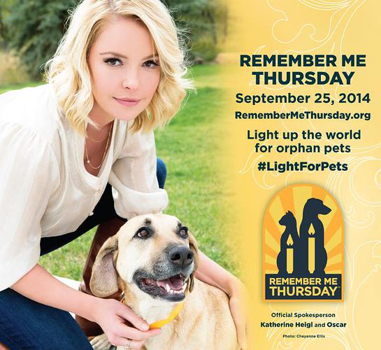 Remember Me Thursday 2014 official spokesperson Katherine Heigl with Oscar,one of her adopted dogs