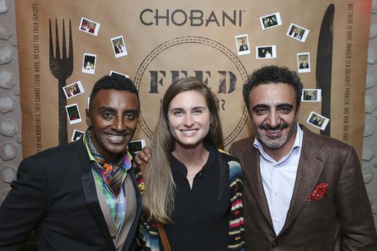 Chobani CEO Hamdi Ulukaya, right, FEED's Lauren Bush Lauren, center, and Chef Marcus Samuelsson