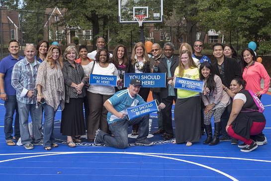 WorldVentures Foundation Executive Director Gwyneth Lloyd (center) is surrounded by WorldVentures Independent Representatives at the unveiling of Atlanta's first DreamCourt