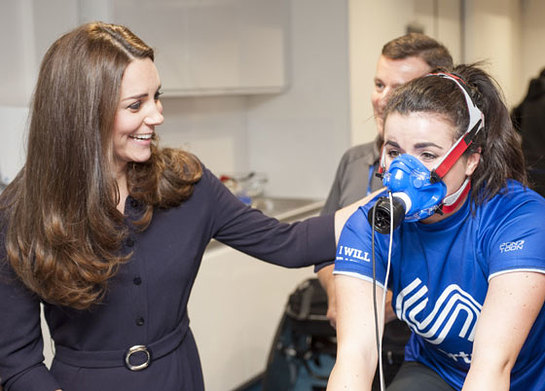 The Duchess of Cambridge meets with a potential young athlete Emma Allen during a SportsAid workshop