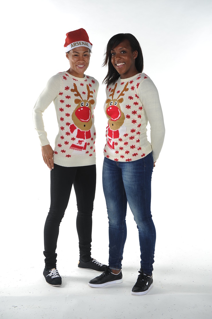 Rachel Yankey and Danielle Carter Model Save the Children Christmas Jumpers