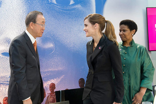 Ban Ki-moon Meets Emma Watson in the presence of Phumzile Mlambo-Ngcuka