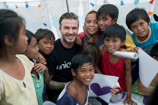 UNICEF Goodwill Ambassador David Beckham meets child survivors of Typhoon Haiyan in the Philippines