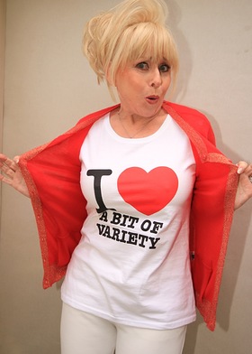 Former Carry On actress Barbara Windsor launches the I Love A Bit of Variety celebrity T-shirt campaign