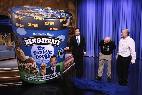 Ben & Jerry's launches their newest flavor, The Tonight Dough Starring Jimmy Fallon on last night's episode of The Tonight Show Ben & Jerry's launches their newest flavor, The Tonight Dough Starring Jimmy Fallon on last night's episode of The Tonight Show