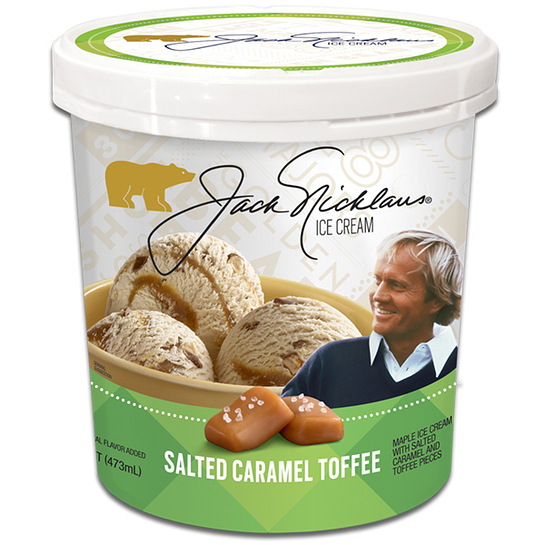 Salted Caramel Toffee, one of the seven rich and creamy varieties in the new line of Jack Nicklaus premium ice cream