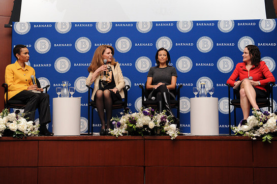 CARE USA CEO Helene Gayle, Queen Noor of Jordan, President of Goldman Sachs Foundation and Founder of 10,000 Women Dina Powell, and Barnard College President Debora Spar