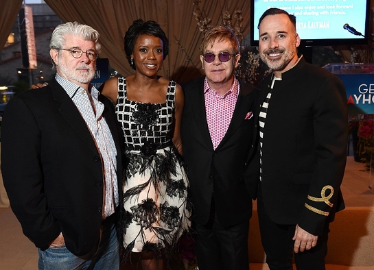 George Lucas & Mellody Hobson and Sir Elton John & David Furnish George Lucas & Mellody Hobson and Sir Elton John & David Furnish