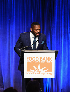 Curtis "50 Cent" Jackson speaks onstage during the Food Bank For New York City Can Do Awards Dinner Gala