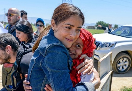 Salma Hayek during a recent trip to Lebanon where she visited with Syrian refugee children. 