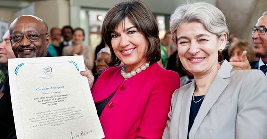 UNESCO Director-General Irina Bokova (right) with Christiane Amanpour