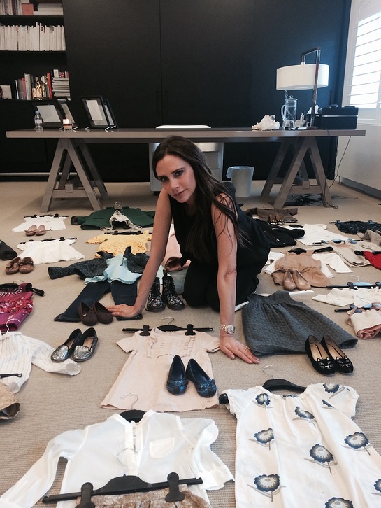 Victoria Beckham Sorts Through Harper's Clothes