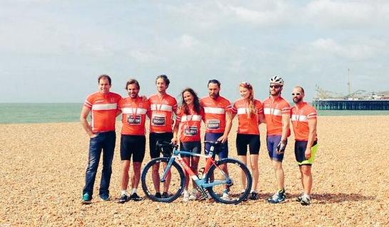 Pippa Middleton and her team at the finish line at Brighton Pippa Middleton and her team at the finish line at Brighton