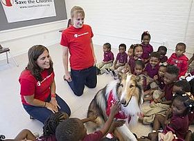 Lassie Delights Children at a Save the Children Prep Rally, Kingsley House Head Start Program, New Orleans