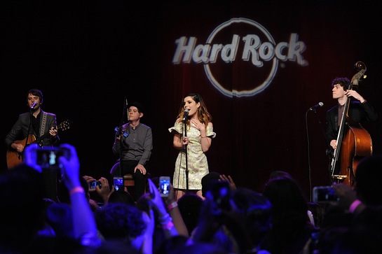 Echosmith performs at the launch event for Hard Rock International's 16th annual PINKTOBER breast cancer awareness campaign at Hard Rock Cafe New York on Monday September 14