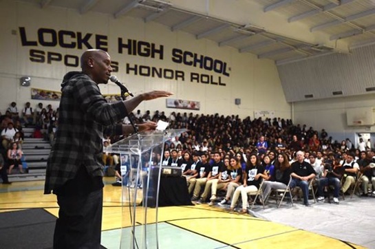 Tyrese Gibson surprised hundreds of students at his former high school, Alain LeRoy Locke College Preparatory Academy