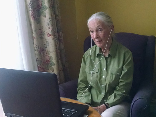 Jane Goodall presenting to Laurel Springs students