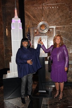 Patti LaBelle and Denise Rich light the Empire State Building in honor of Angel Ball 2015