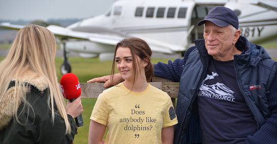 Ric O'Barry and Maisie Williams after their skydive